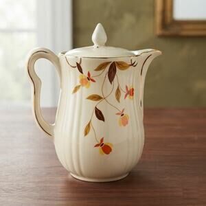 Vintage Hall China Jewel Tea Autumn Leaf 9 Cup Rayed Coffee Pot 1930s